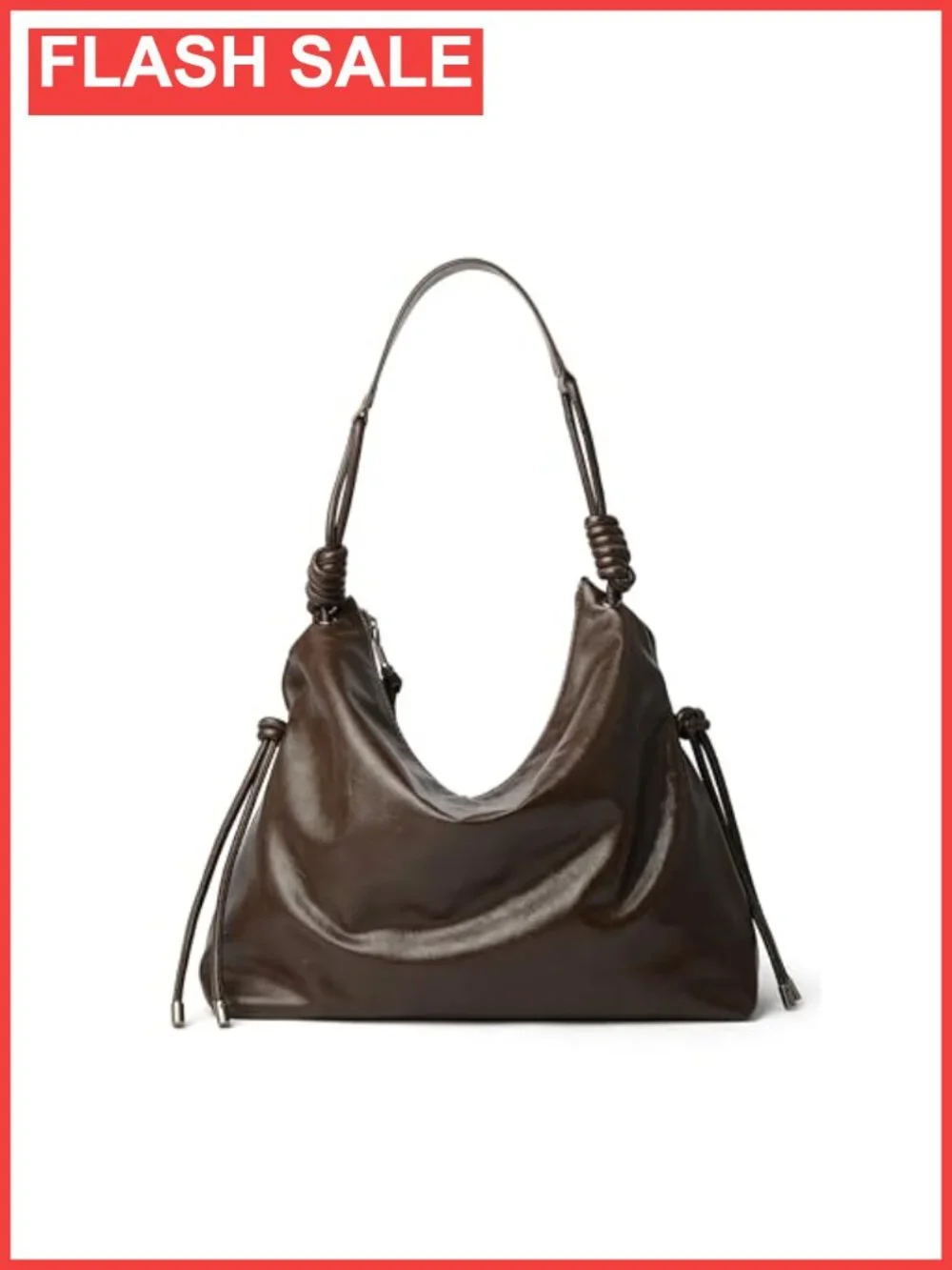 Large Hobo Shoulder Bag Soft Oil Waxed Vegan PU Knotted Strap Tote Purse